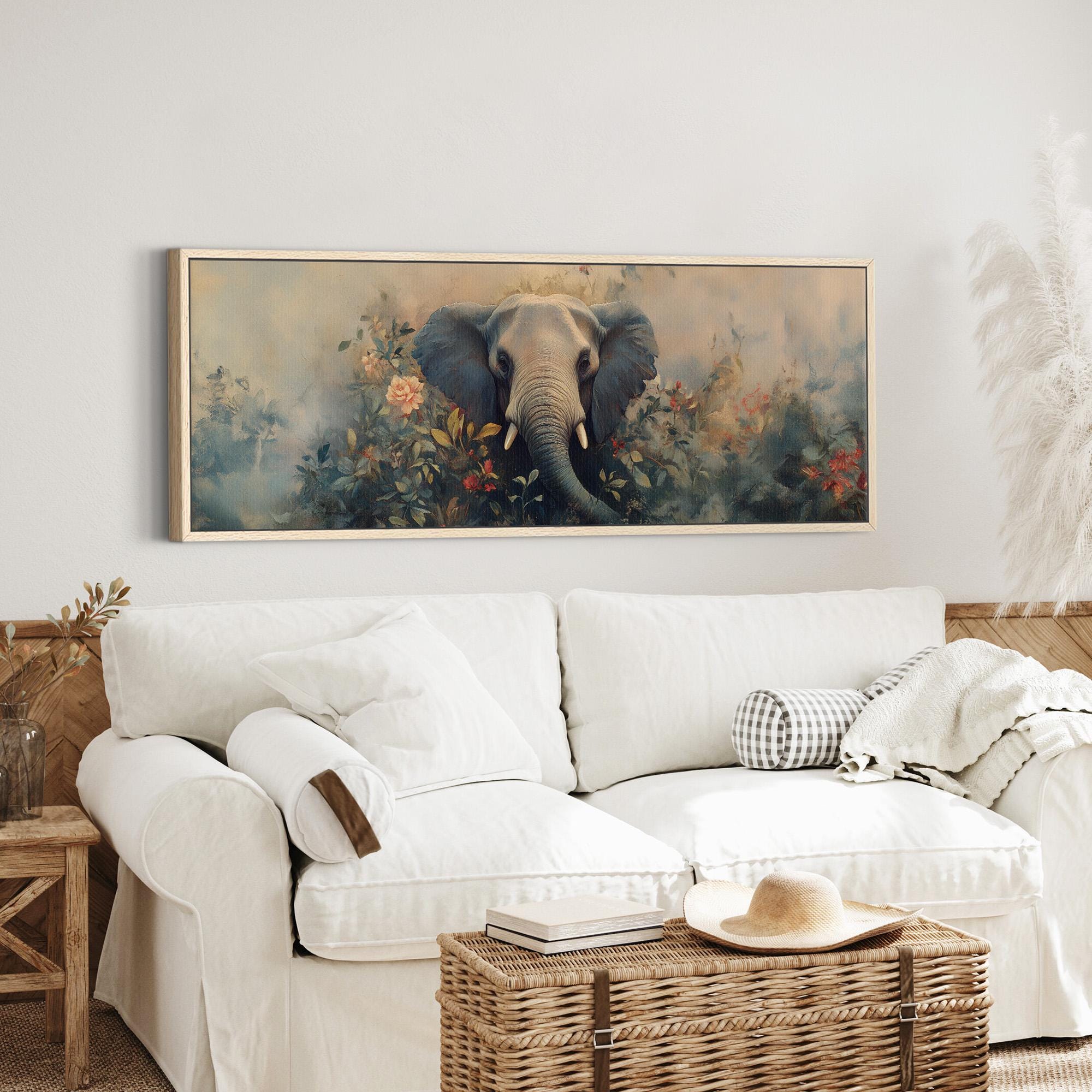Elephant In Bloom Wall Art - Moody Canvas Art - POPvault