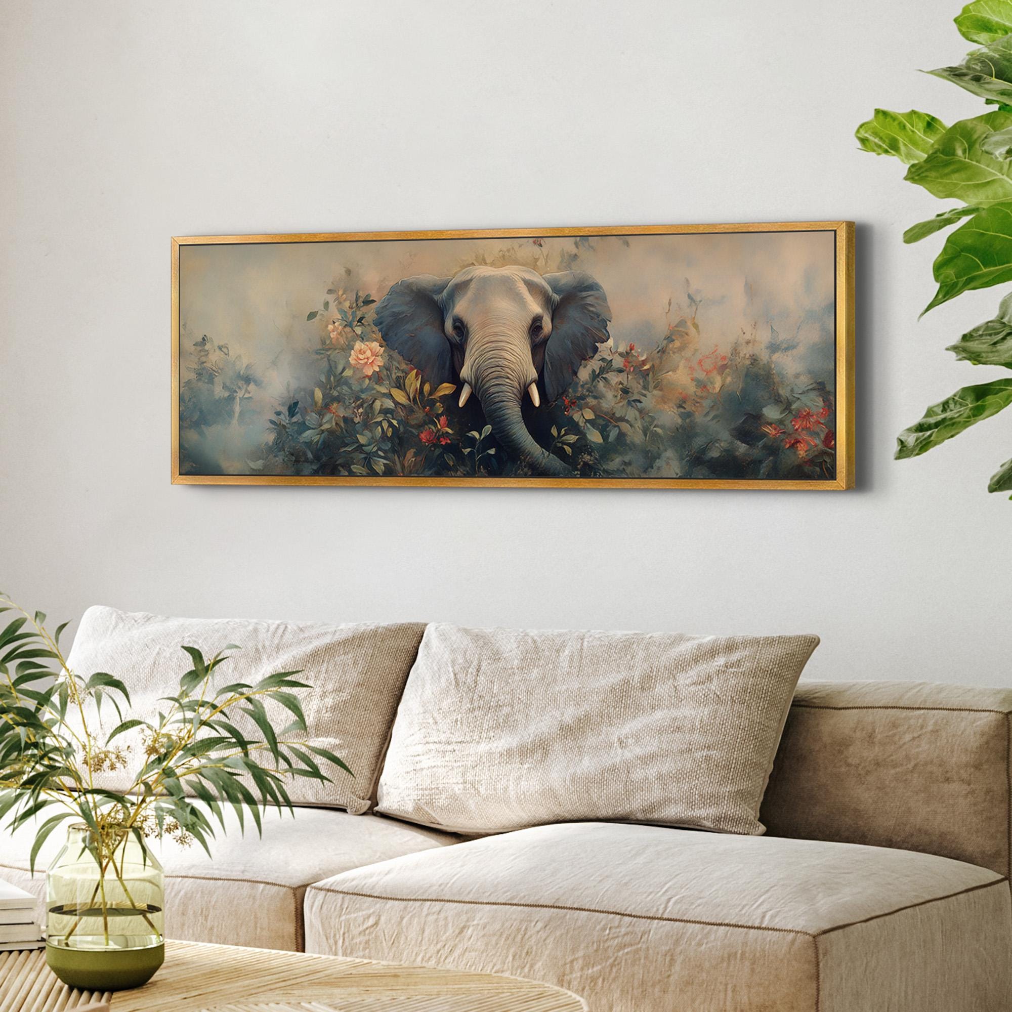Elephant In Bloom Wall Art - Moody Canvas Art - POPvault