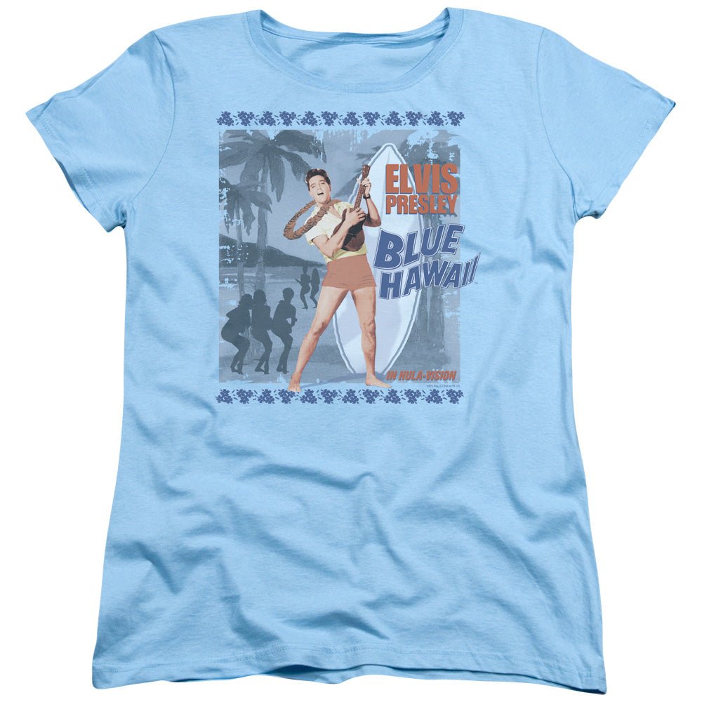 Elvis Presley Blue Hawaii Poster Womens T Shirt Light Blue Officially Licensed - POPvault
