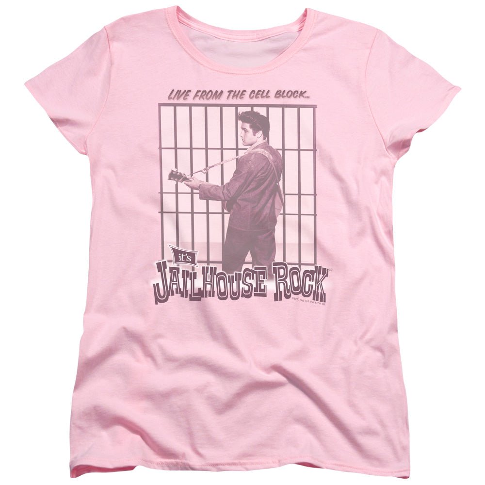 Elvis Presley Cell Block Rock Womens T Shirt Pink Officially Licensed - POPvault