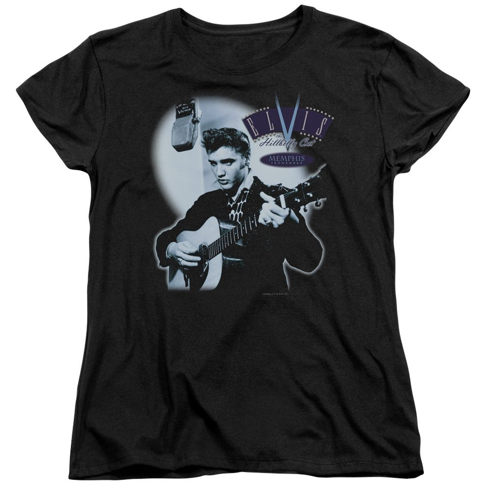 Elvis Presley HillBilly Cat Womens T Shirt Black - POPvault