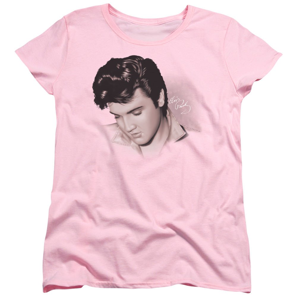 Elvis Presley Looking Down Womens T Shirt Pink Officially Licensed - POPvault