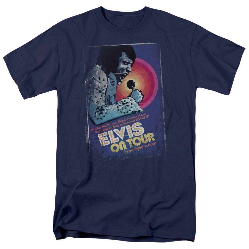 Elvis Presley on Tour Poster Mens T Shirt Navy Blue Officially Licensed - POPvault