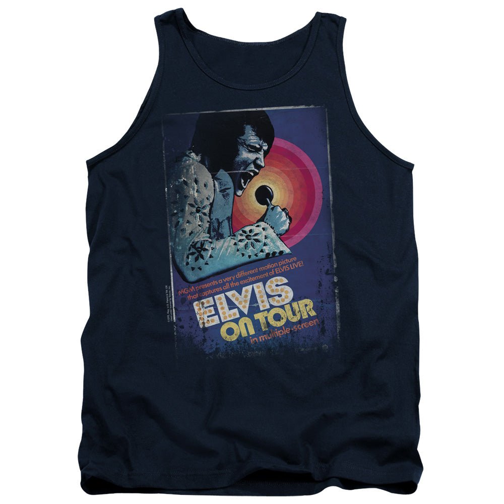 Elvis Presley on Tour Poster Mens Tank Top Shirt Navy Blue Officially Licensed - POPvault