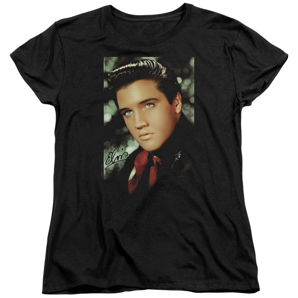 Elvis Presley Red Scarf Womens T Shirt Black - POPvault