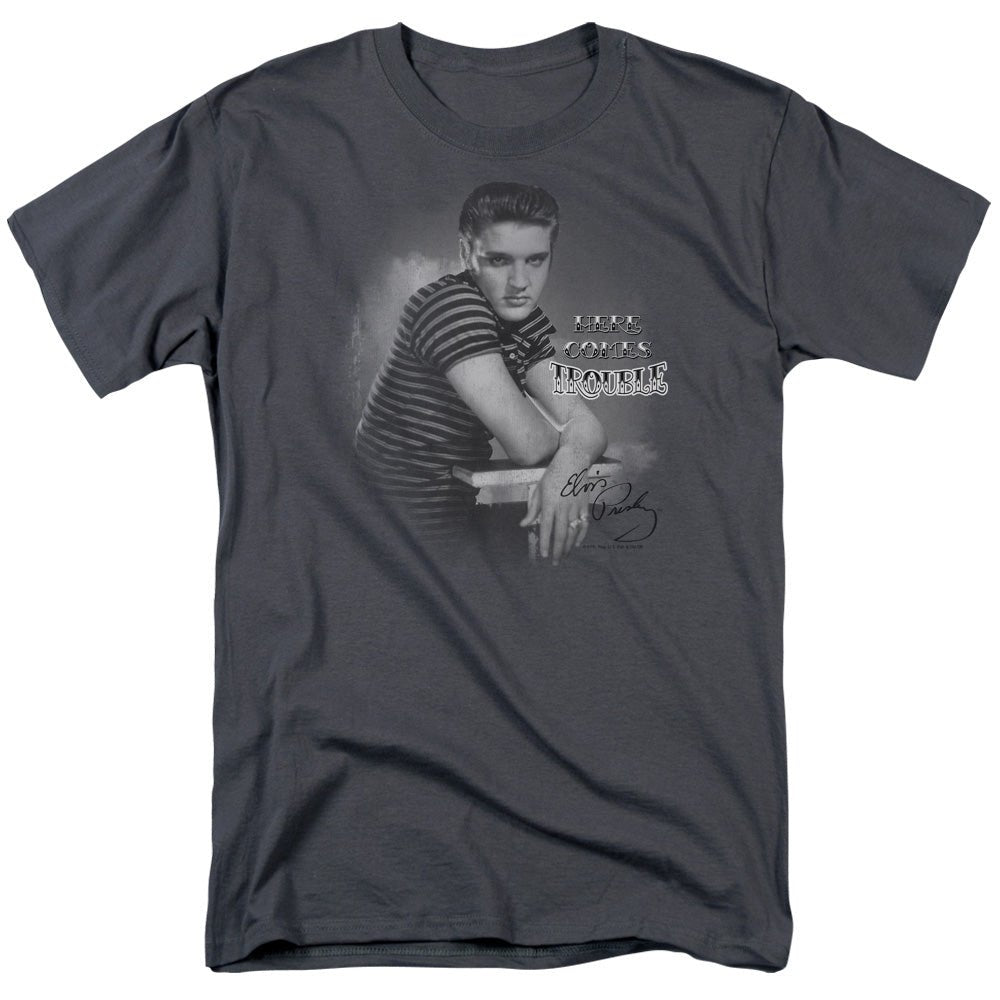 Elvis Presley Trouble Mens T Shirt Charcoal Officially Licensed - POPvault