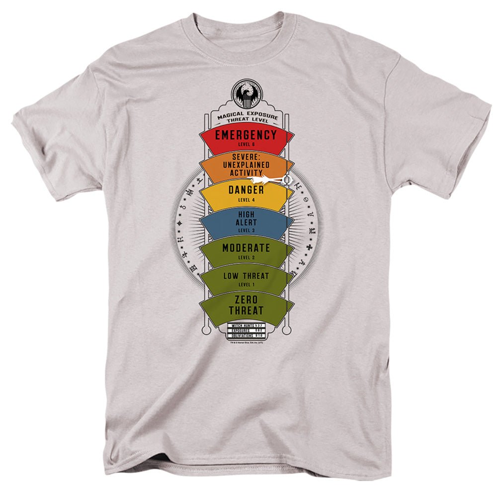 Fantastic Beasts Magical Exposure Threat Level Mens T Shirt Silver Officially Licensed - POPvault