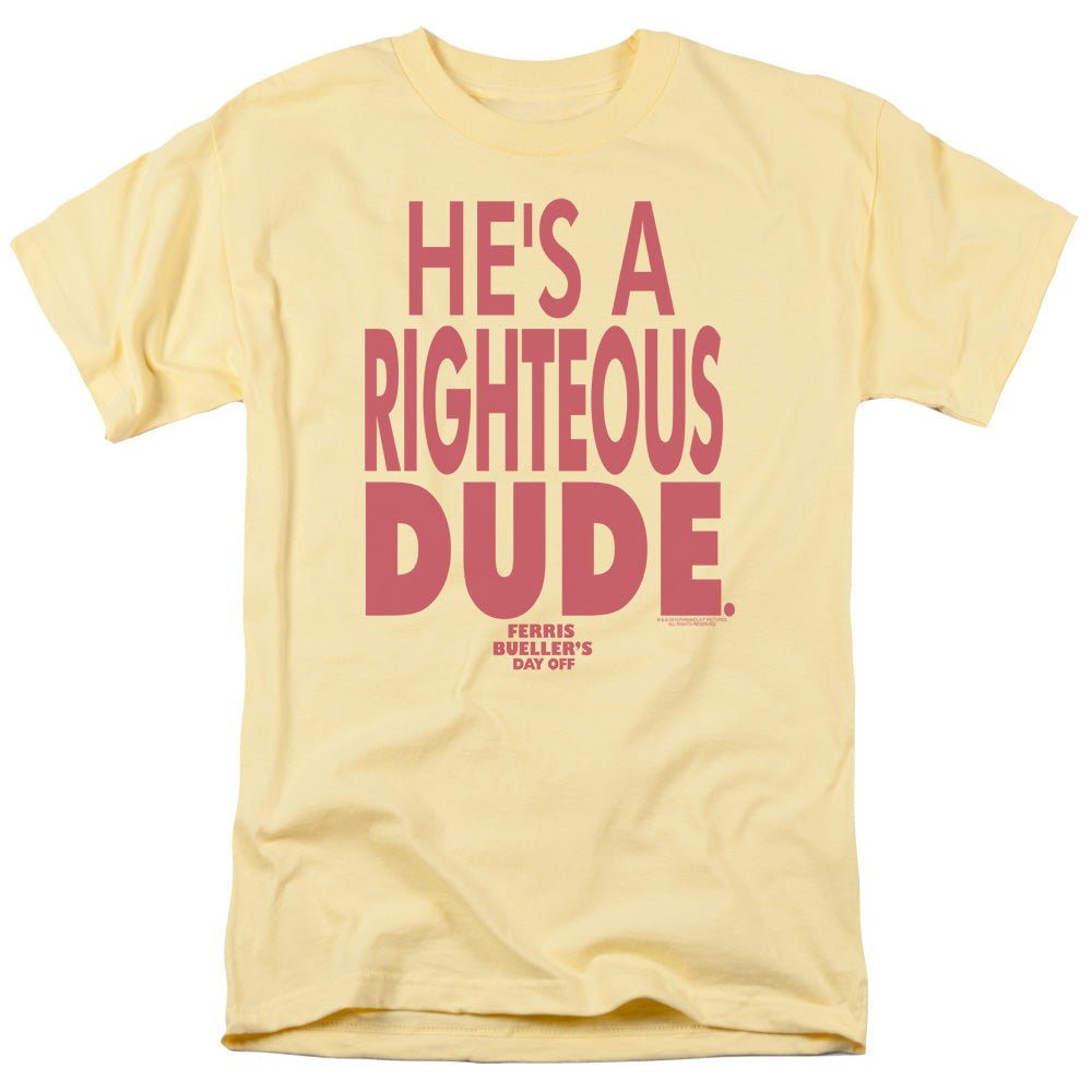 Ferris Buellers Day Off Righteous Dude Mens T Shirt Yellow Officially Licensed - POPvault