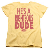 Ferris Buellers Day Off Righteous Dude Womens T Shirt Yellow Officially Licensed - POPvault