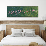 Flamingos Flying Over Emerald Ocean Art Print Canvas Art - POPvault