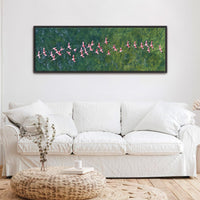 Flamingos Flying Over Emerald Ocean Art Print Canvas Art - Canvas Print