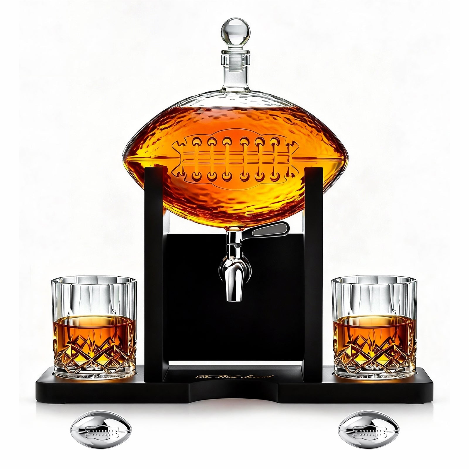 Football 1400 ml Decanter With 2 Whiskey Glasses & Chillers - POPvault