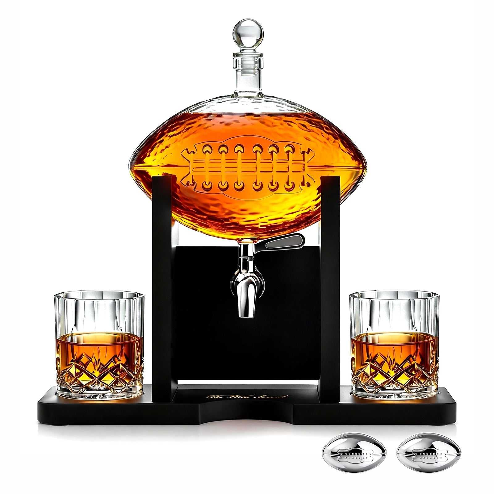 Football 1400 ml Decanter With 2 Whiskey Glasses & Chillers - POPvault