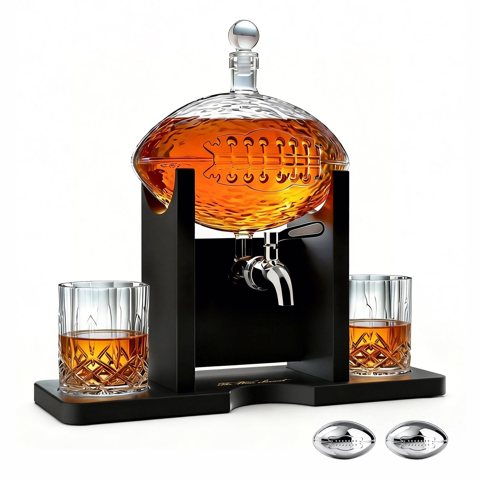 Football 1400 ml Decanter With 2 Whiskey Glasses & Chillers - POPvault