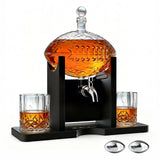 Football 1400 ml Decanter With Mahogany Field Goal Holder Plus 4 Glasses & Footballs Chillers - POPvault