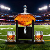 Football 1400 ml Decanter With Mahogany Field Goal Holder Plus 4 Glasses & Footballs Chillers - POPvault
