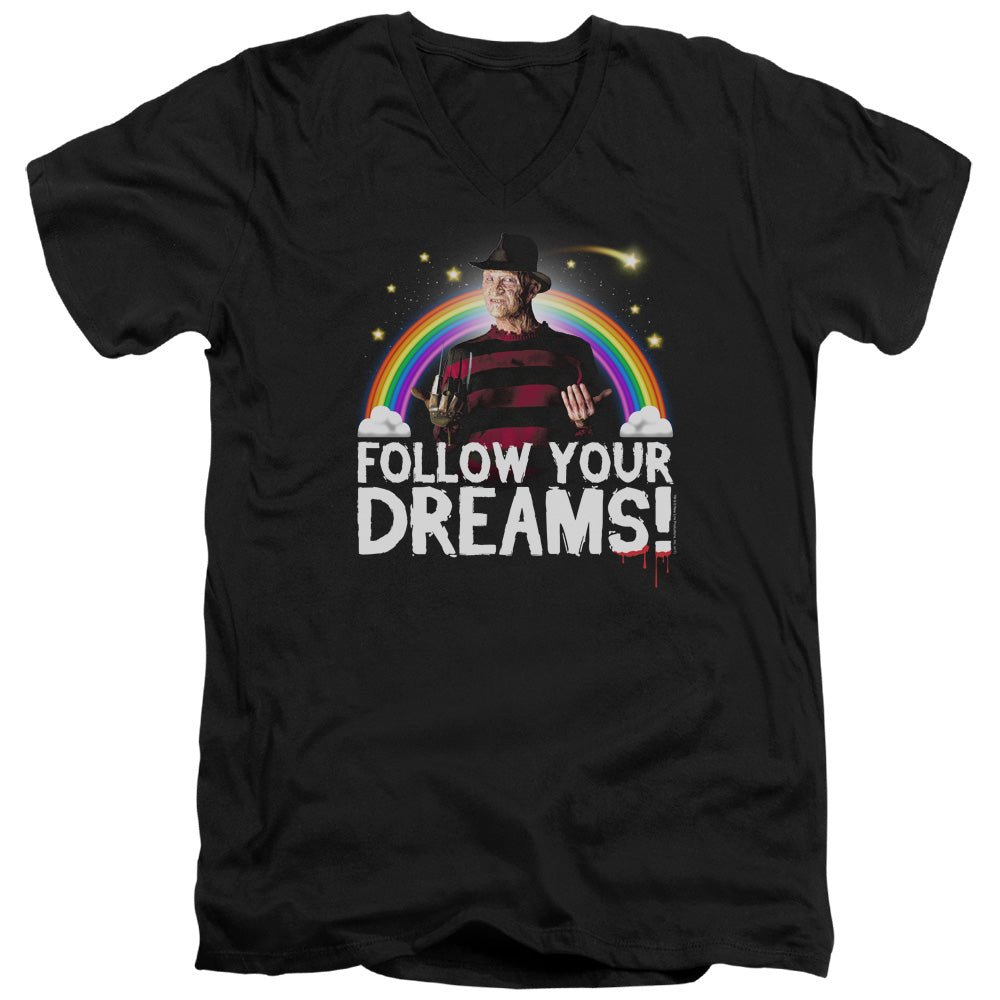 Friday The 13th Follow Your Dreams Mens Slim Fit V - Neck T Shirt Black Officially Licensed - POPvault