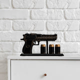 Hand Painted Black & Gold Pistol 18 Oz. Whiskey & Wine Decanter With 3 Shot Glasses - POPvault