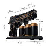 Hand Painted Black & Gold Pistol 18 Oz. Whiskey & Wine Decanter With 3 Shot Glasses - POPvault