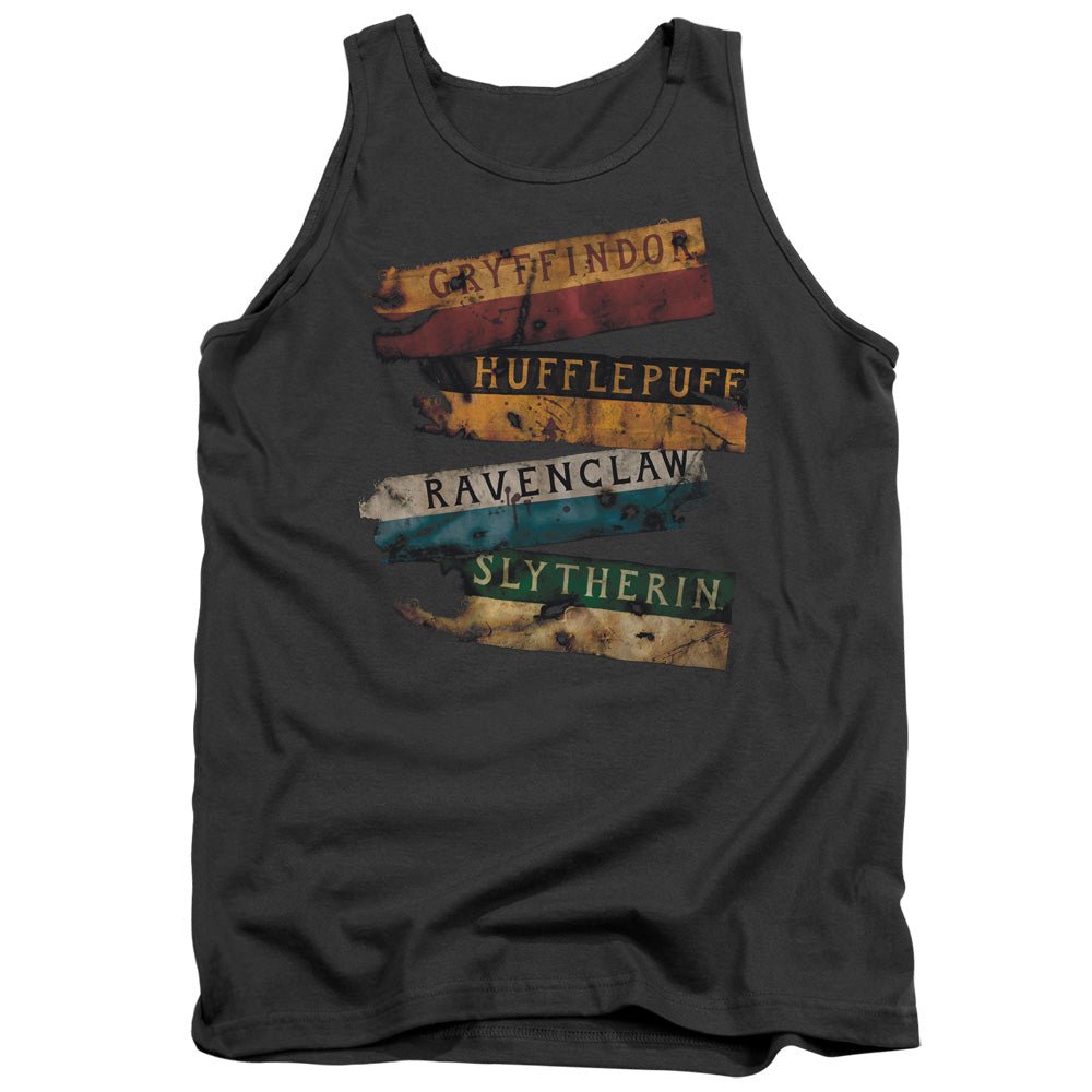 Harry Potter Burnt Banners Mens Tank Top Shirt Charcoal Officially Licensed - POPvault
