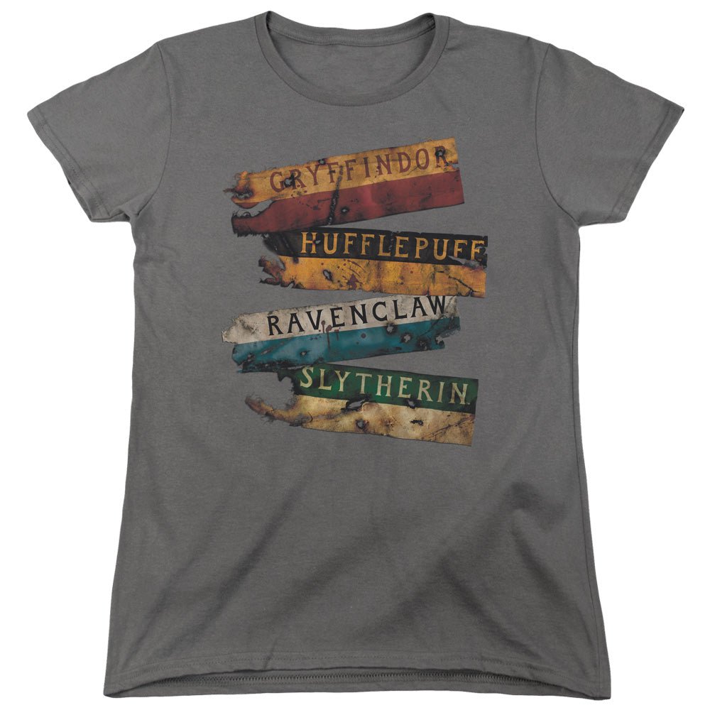 Harry Potter Burnt Banners Womens T Shirt Charcoal Officially Licensed - POPvault