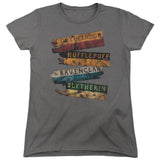 Harry Potter Burnt Banners Womens T Shirt Charcoal Officially Licensed - POPvault