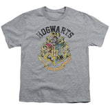Harry Potter Hogwarts Crest Kids Youth T Shirt Athletic Heather Officially Licensed - POPvault