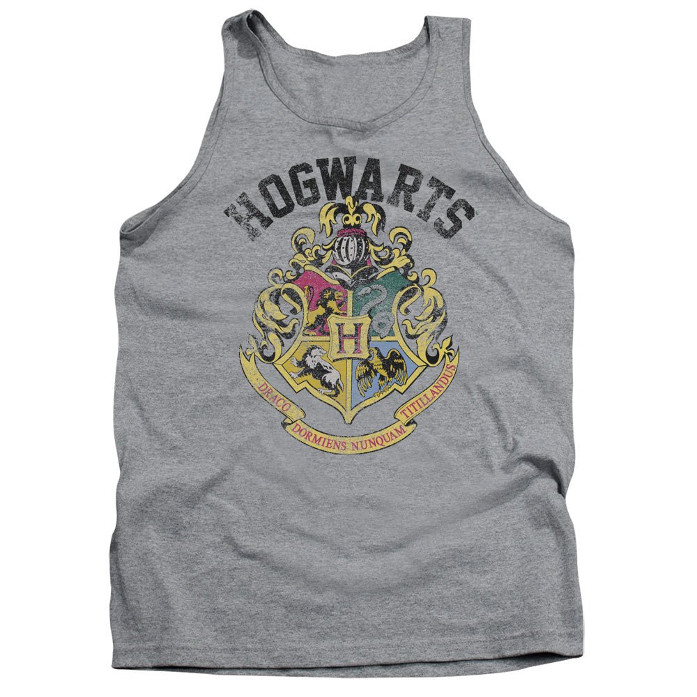 Harry Potter Hogwarts Crest Mens Tank Top Shirt Athletic Heather Officially Licensed - POPvault