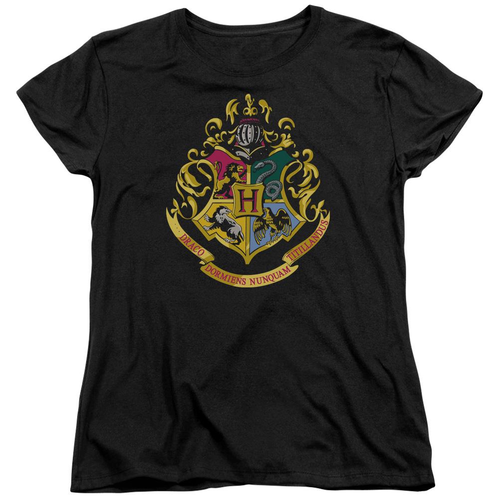 Harry Potter Hogwarts Crest Womens T Shirt Black Officially Licensed - POPvault