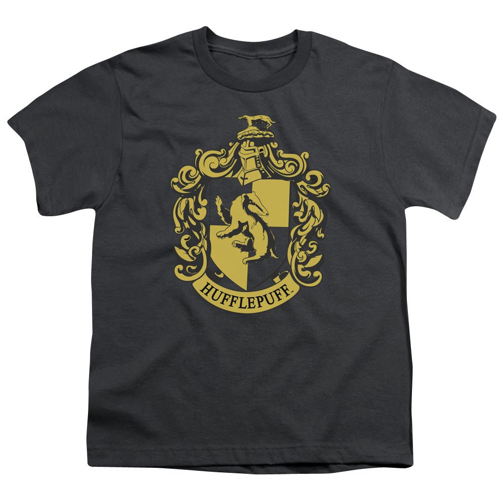 Harry Potter Hufflepuff Crest Kids Youth T Shirt Charcoal Officially Licensed - POPvault