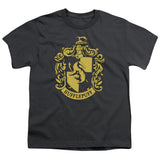 Harry Potter Hufflepuff Crest Kids Youth T Shirt Charcoal Officially Licensed - POPvault