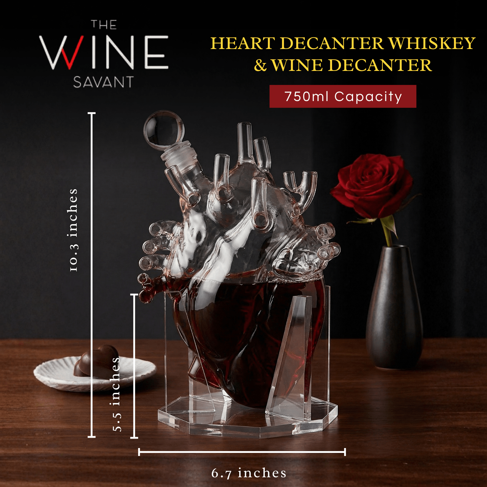 Heart Whiskey & Wine 750 ml Decanter Set With Organ Aerator - POPvault