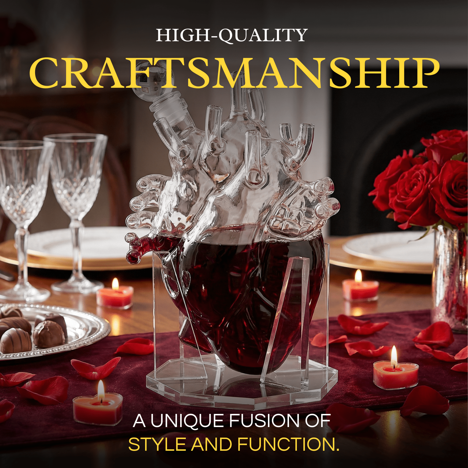 Heart Whiskey & Wine 750 ml Decanter Set With Organ Aerator - POPvault