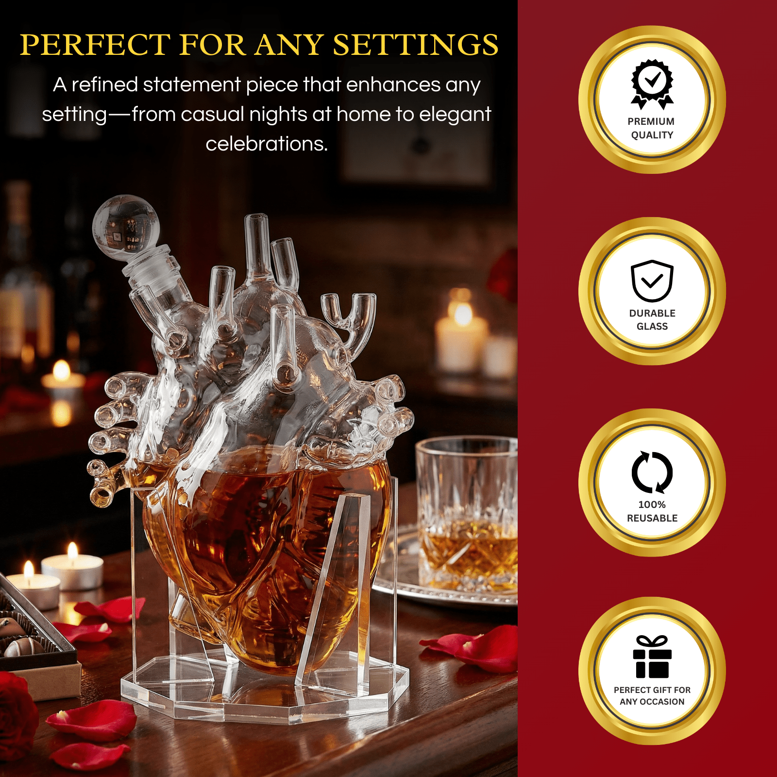 Heart Whiskey & Wine 750 ml Decanter Set With Organ Aerator - POPvault