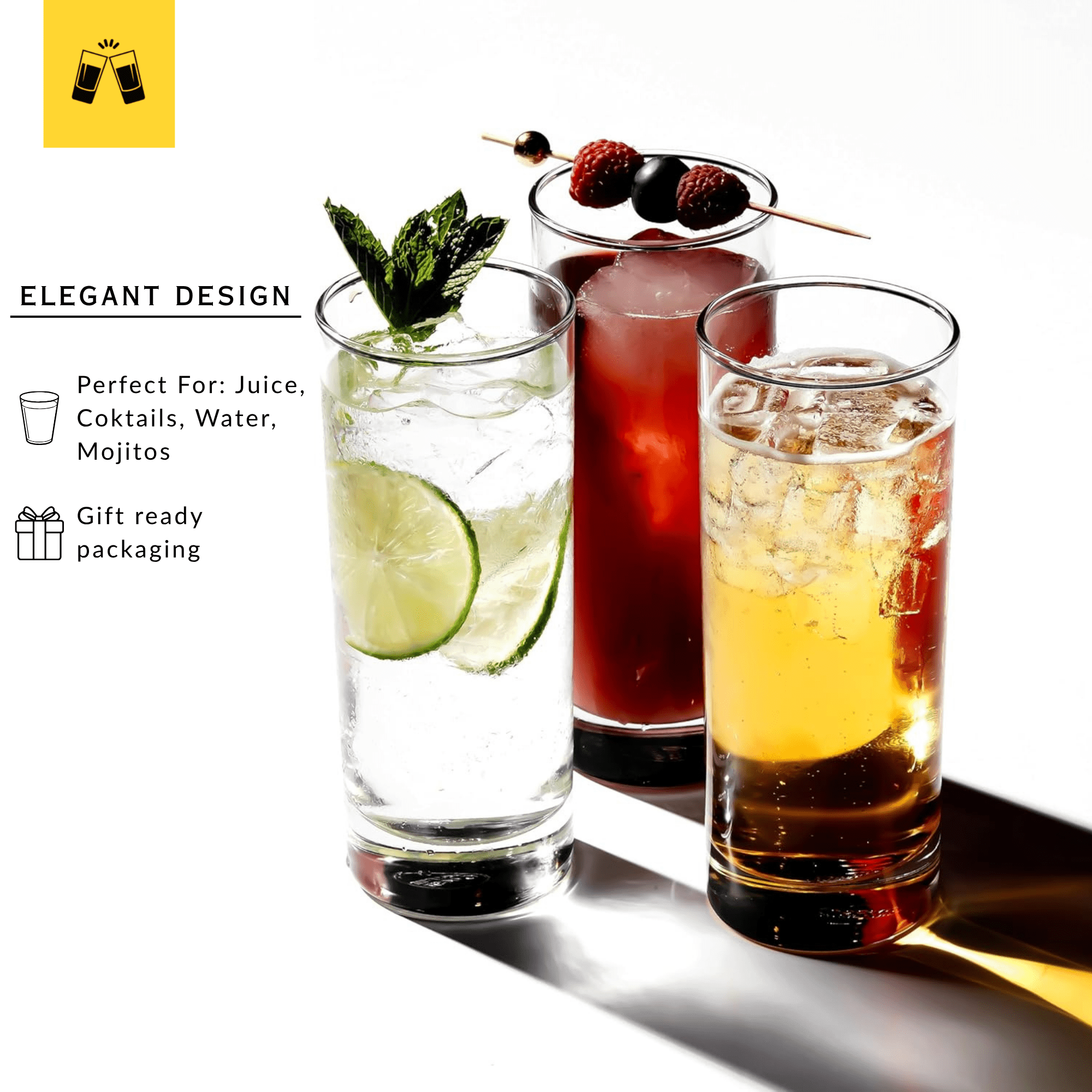 Highball Glasses Heavy Base Tom Collins Glasses - 12/15 - Ounce Cups - POPvault