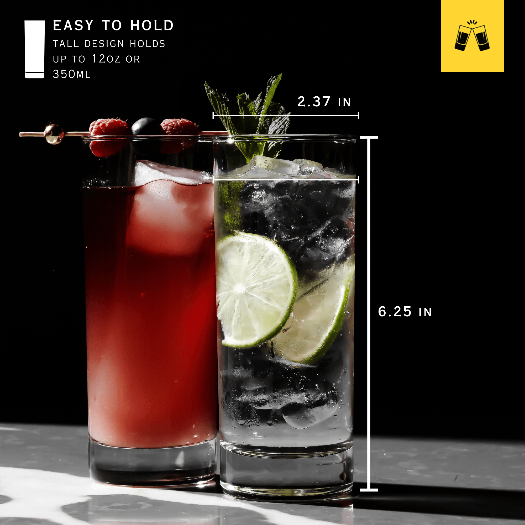 Highball Glasses Heavy Base Tom Collins Glasses - 12/15 - Ounce Cups - POPvault