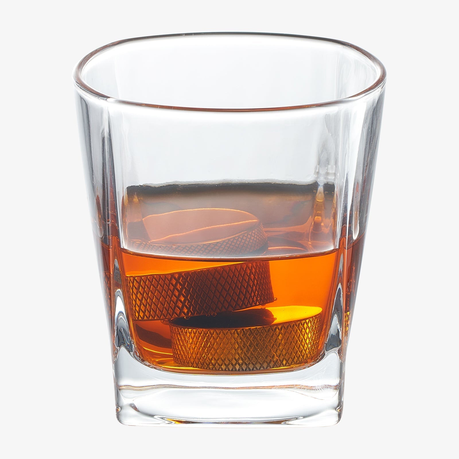 Hockey Puck Whiskey Stones 7 Piece Set Including 4 Chill Stones With Cooling Gel, Hockey Stick Tongs & 2 Whiskey Glasses - POPvault