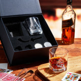 Hockey Puck Whiskey Stones 7 Piece Set Including 4 Chill Stones With Cooling Gel, Hockey Stick Tongs & 2 Whiskey Glasses - POPvault