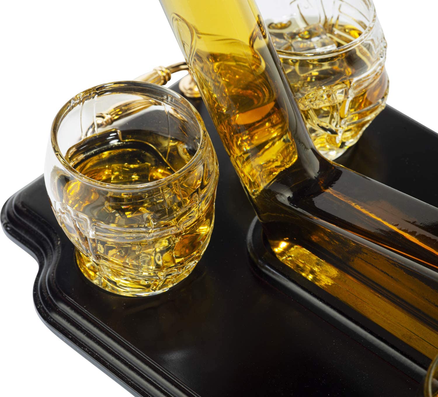 Ice Hockey 750 ml Whiskey Decanter Set With 4 8 Oz. Helmet Whiskey Glasses - POPvault