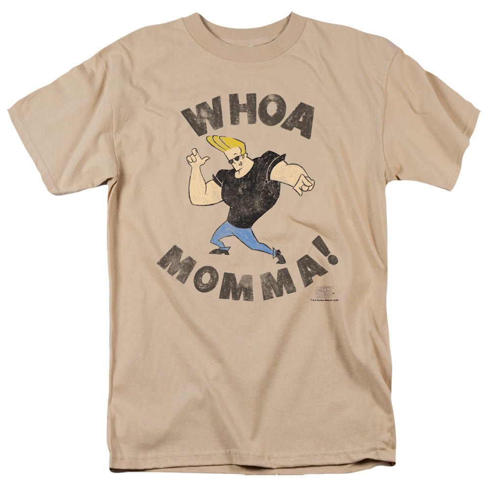 Johnny Bravo Whoa Momma Mens T Shirt Sand Officially Licensed - POPvault