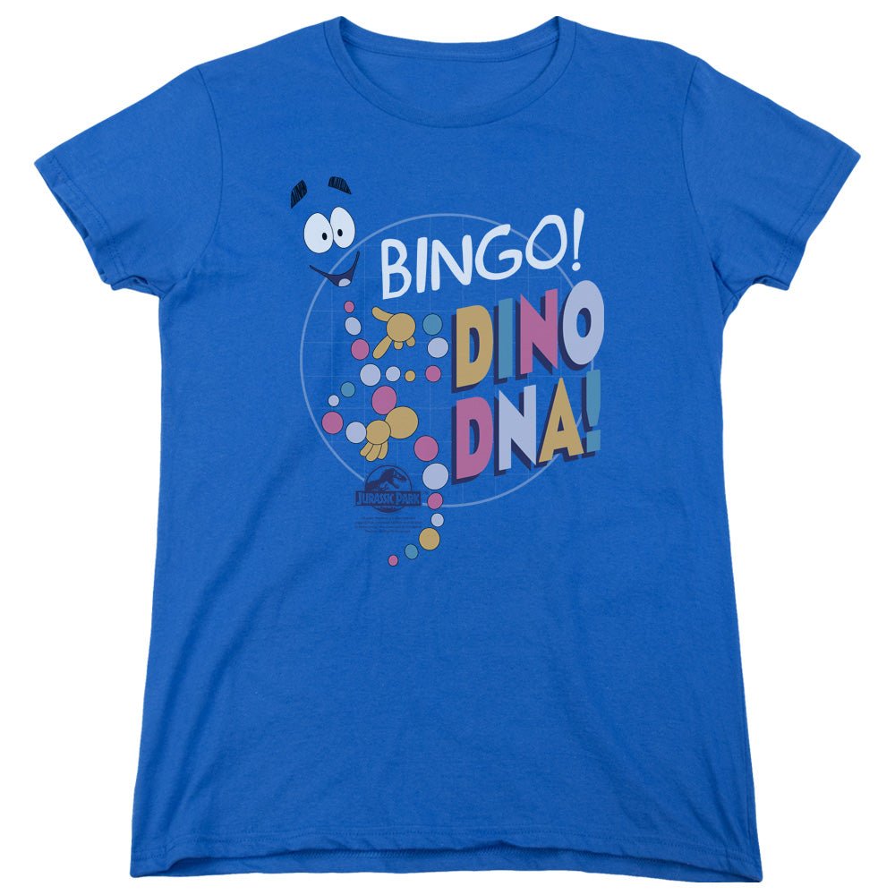 Jurassic Park Bingo Dino DNA Womens T Shirt Royal Blue - POPvault