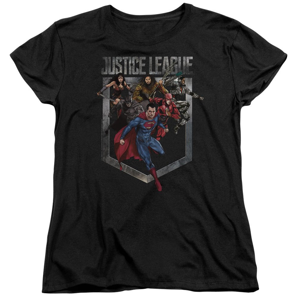 Justice League Movie Charge Womens T Shirt Black Officially Licensed - POPvault