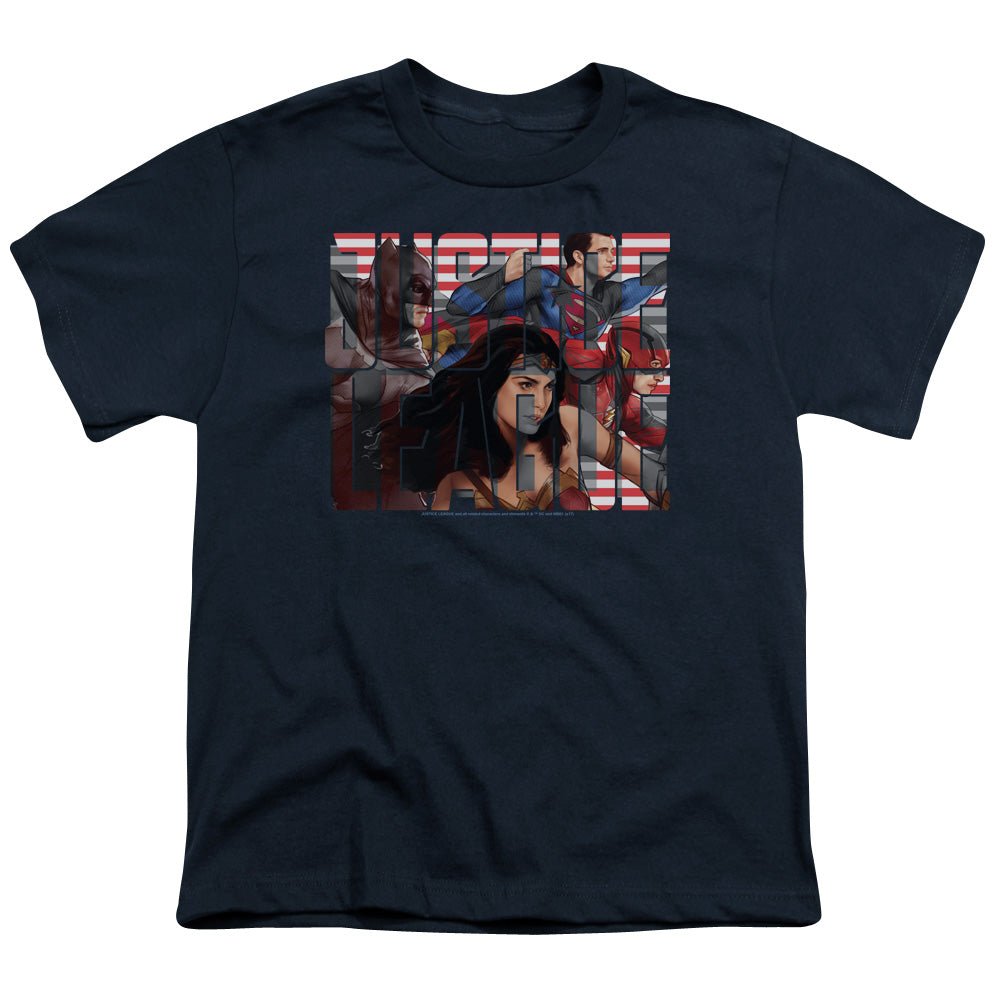 Justice League Movie Rally Kids Youth T Shirt Navy Blue Officially Licensed - POPvault
