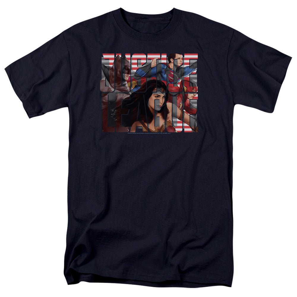Justice League Movie Rally Mens T Shirt Navy Blue Officially Licensed - POPvault