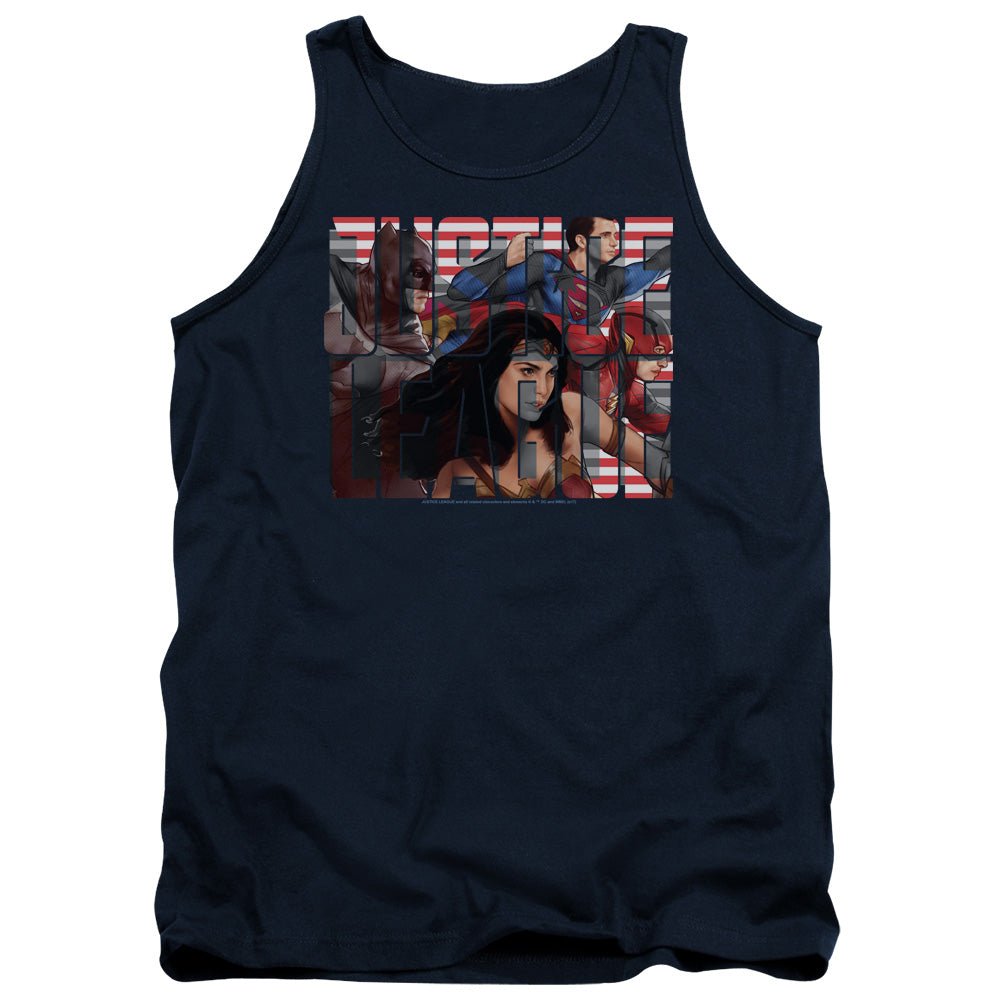 Justice League Movie Rally Mens Tank Top Shirt Navy Blue Officially Licensed - POPvault