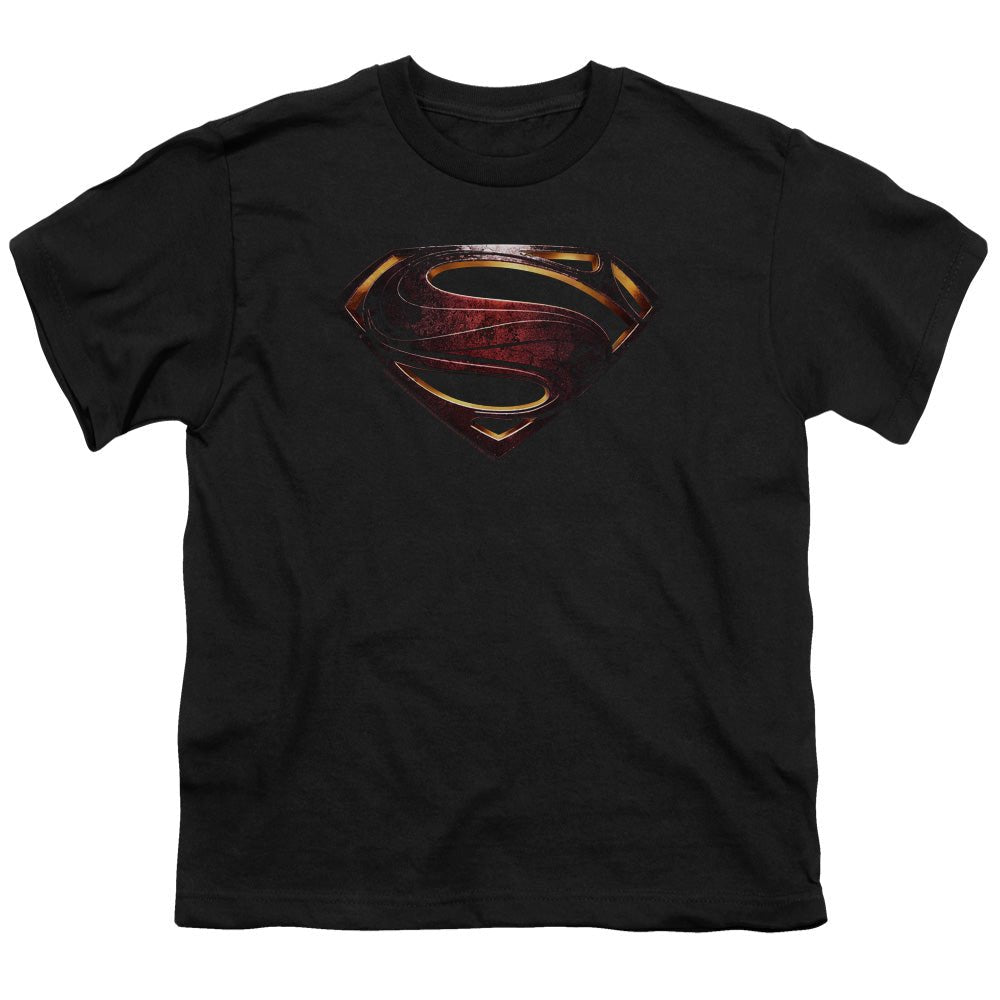 Justice League Movie Superman Logo Kids Youth T Shirt Black Officially Licensed - POPvault
