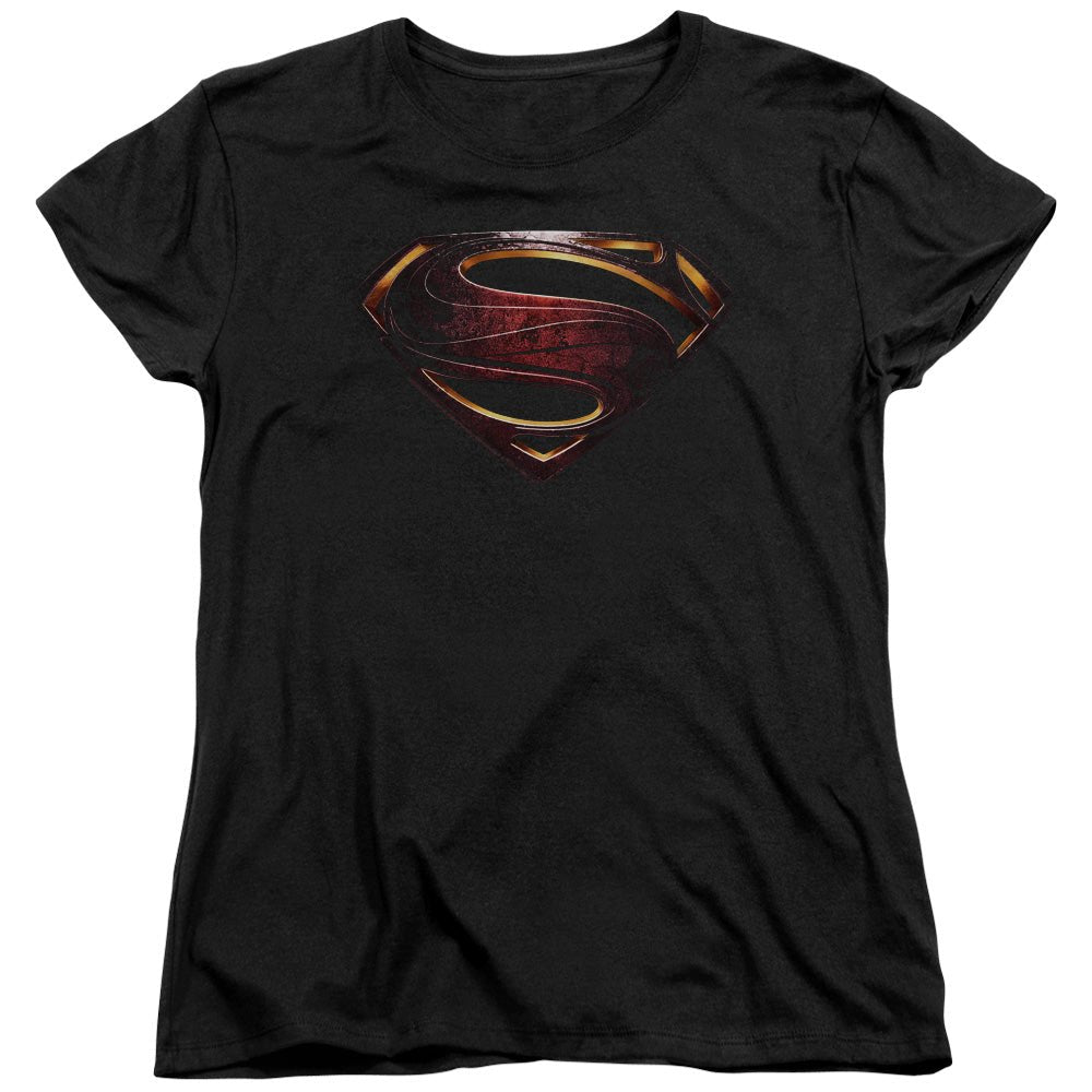 Justice League Movie Superman Logo Womens T Shirt Black Officially Licensed - POPvault