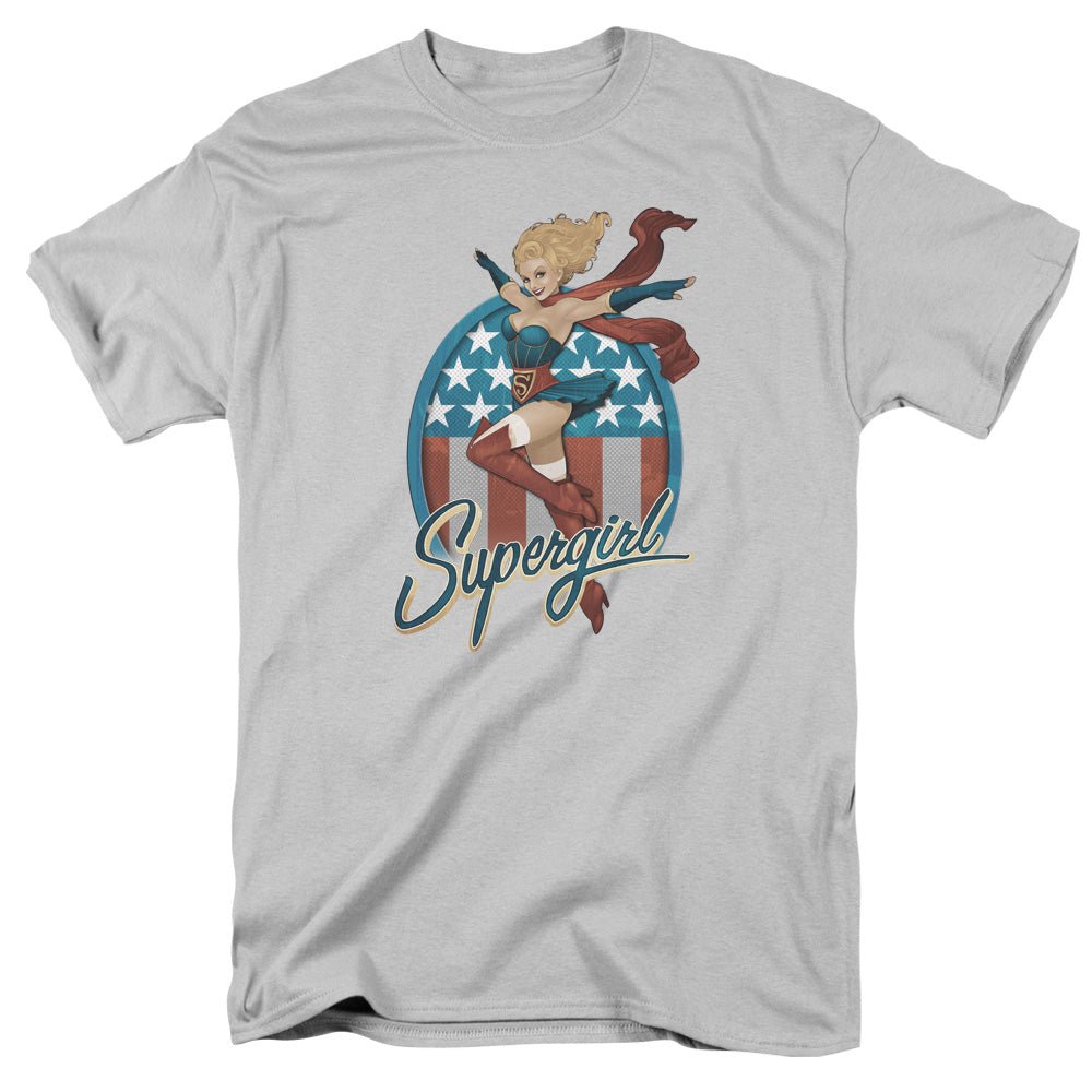 Justice League Supergirl Bombshell Mens T Shirt Silver Officially Licensed - POPvault