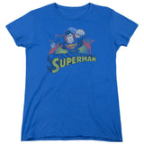 Justice League Superman Rough Distress Womens T Shirt Royal Blue Officially Licensed - POPvault