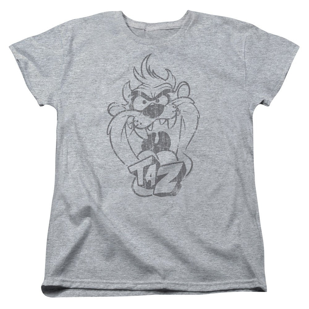 Looney Tunes Faded Taz Womens T Shirt Athletic Heather Officially Licensed - POPvault